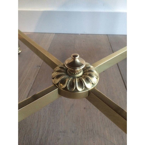 Image 1 of Vintage round coffee table in brass and black lacquered glass for Maison Jansen, France 1940