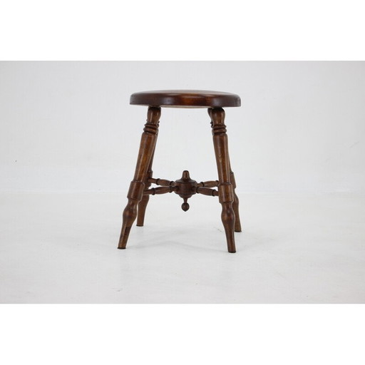 Vintage wooden stool, Czechoslovakia 1940s