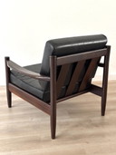 Vintage Danish Teak Armchair With Black Leather