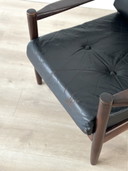Vintage Danish Teak Armchair With Black Leather
