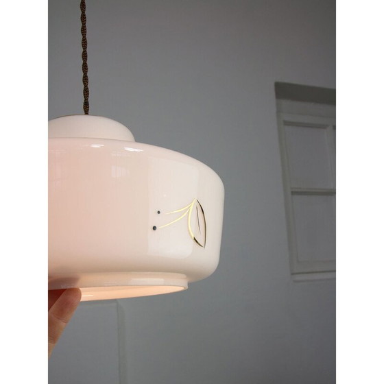 Image 1 of Vintage pendant lamp in brass and white glass, 1960
