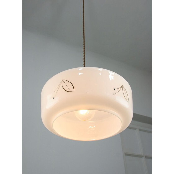 Image 1 of Vintage pendant lamp in brass and white glass, 1960