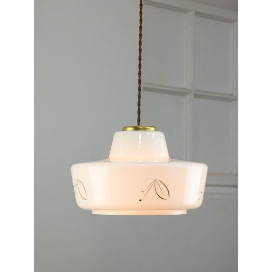 Image 1 of Vintage pendant lamp in brass and white glass, 1960