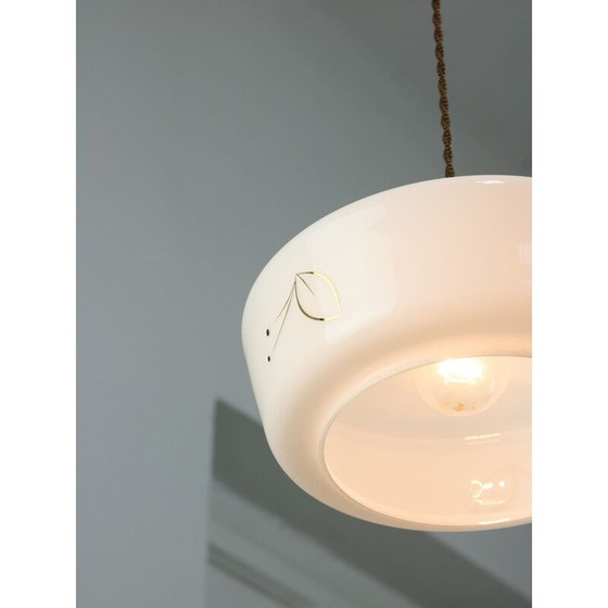 Image 1 of Vintage pendant lamp in brass and white glass, 1960