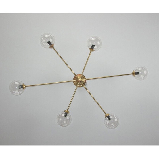 Image 1 of Lampadario Vitange, ottone e vetro, anni '60