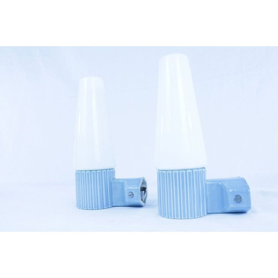 Image 1 of Pair of vintage opal glass bathroom sconces by Sigvard Bernadotte for Ifo, 1960