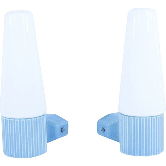 Image 1 of Pair of vintage opal glass bathroom sconces by Sigvard Bernadotte for Ifo, 1960