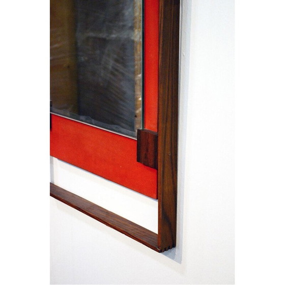 Image 1 of Vintage wall mirror in rosewood and red velvet by Ico Parisi for Stildomus 1960