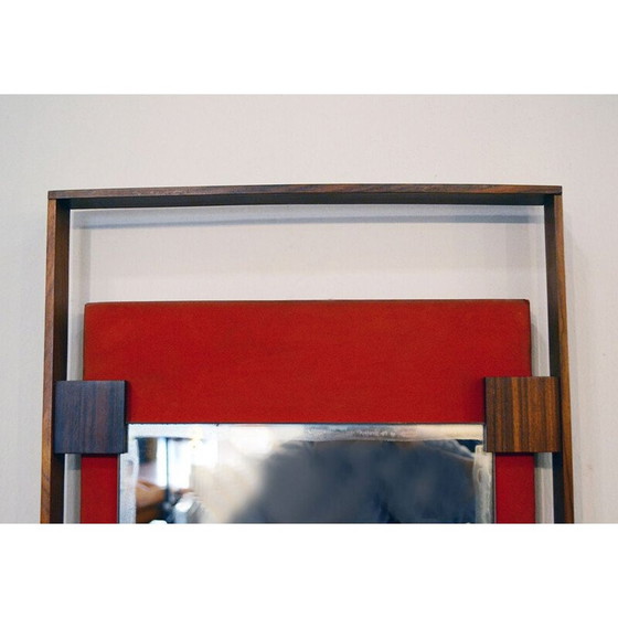 Image 1 of Vintage wall mirror in rosewood and red velvet by Ico Parisi for Stildomus 1960