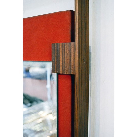 Image 1 of Vintage wall mirror in rosewood and red velvet by Ico Parisi for Stildomus 1960