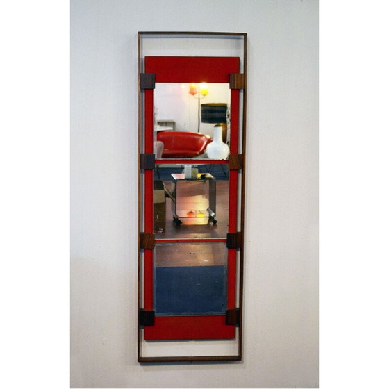 Image 1 of Vintage wall mirror in rosewood and red velvet by Ico Parisi for Stildomus 1960