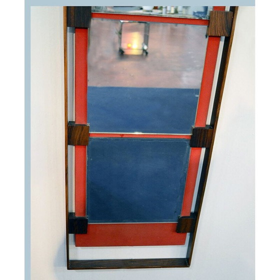 Image 1 of Vintage wall mirror in rosewood and red velvet by Ico Parisi for Stildomus 1960