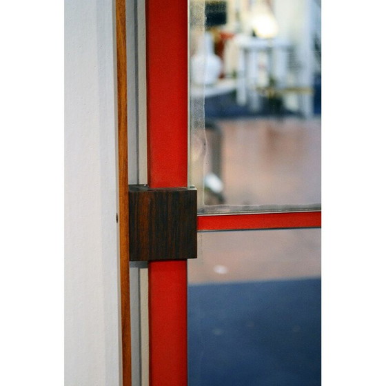 Image 1 of Vintage wall mirror in rosewood and red velvet by Ico Parisi for Stildomus 1960