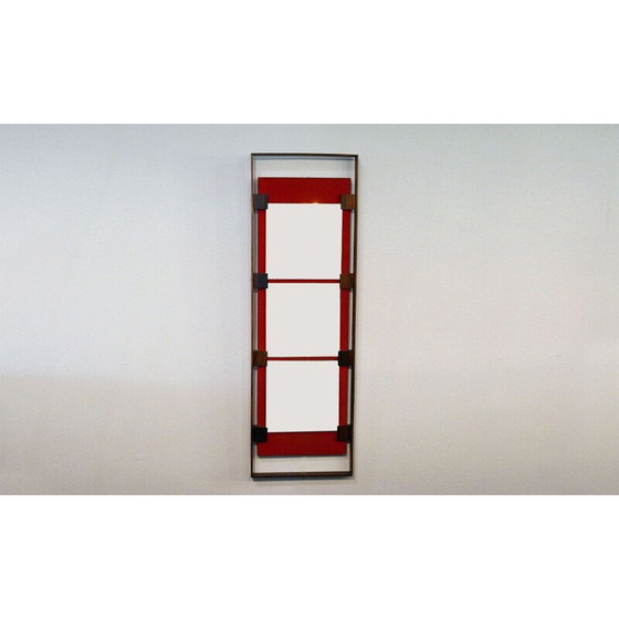 Image 1 of Vintage wall mirror in rosewood and red velvet by Ico Parisi for Stildomus 1960