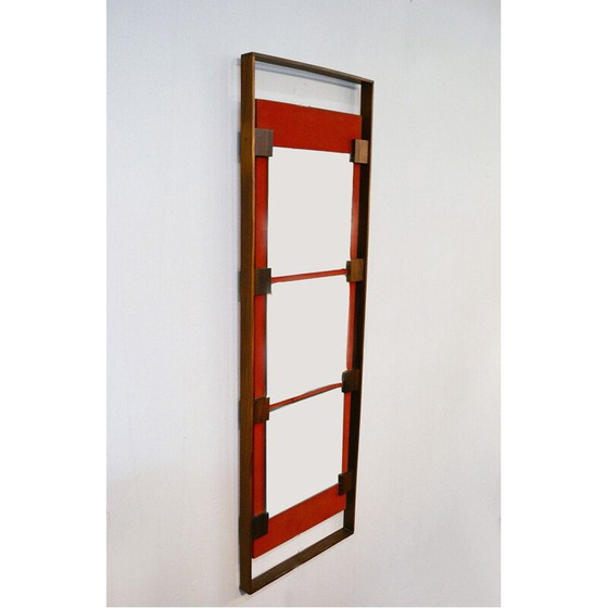 Image 1 of Vintage wall mirror in rosewood and red velvet by Ico Parisi for Stildomus 1960