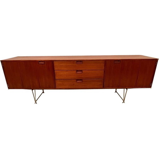 Vintage brass and teak sideboard by William Watting for Fristho, Netherlands 1950s