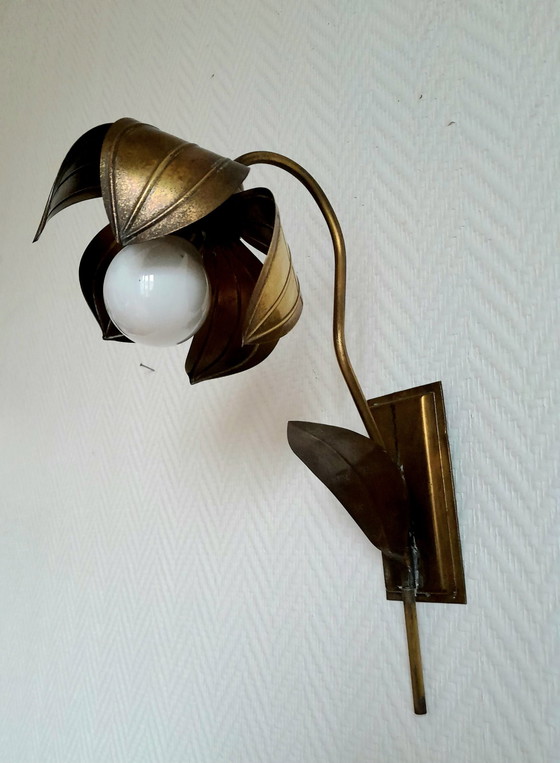 Image 1 of Wall light Flower Golden Brass Style Jansen 1960