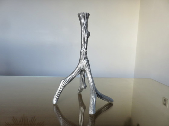 Image 1 of Brutalist 70's Cast Aluminium "Tree" Candlestick