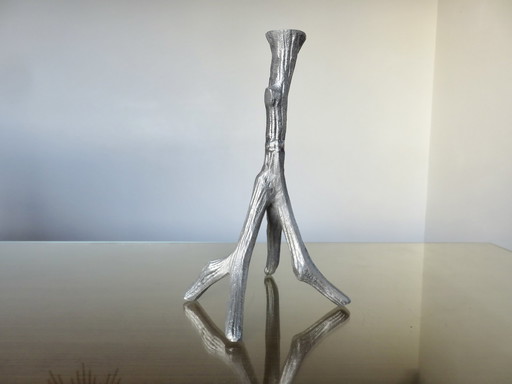 Brutalist 70's Cast Aluminium "Tree" Candlestick