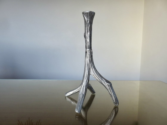 Image 1 of Brutalist 70's Cast Aluminium "Tree" Candlestick