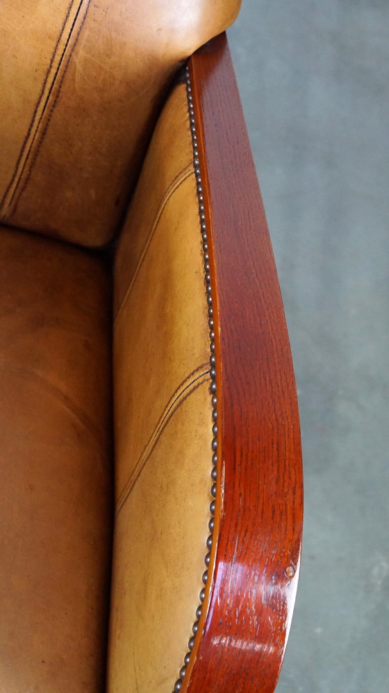 Image 1 of Beef leather Artdeco design armchair with wooden armrests