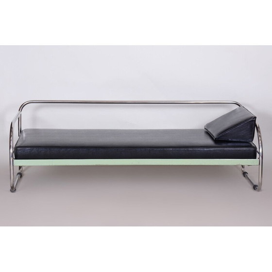 Image 1 of Vintage black Bauhaus leather sofa by Robert Slezak, Czechoslovakia 1930s