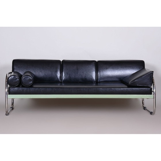 Image 1 of Vintage black Bauhaus leather sofa by Robert Slezak, Czechoslovakia 1930s