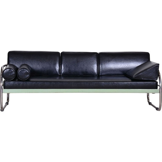 Image 1 of Vintage black Bauhaus leather sofa by Robert Slezak, Czechoslovakia 1930s