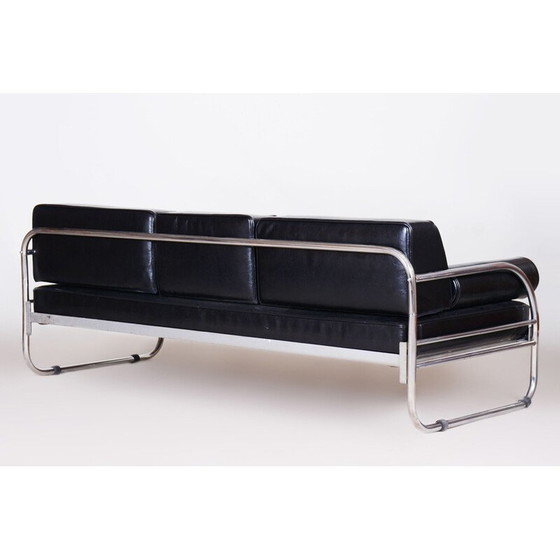 Image 1 of Vintage black Bauhaus leather sofa by Robert Slezak, Czechoslovakia 1930s