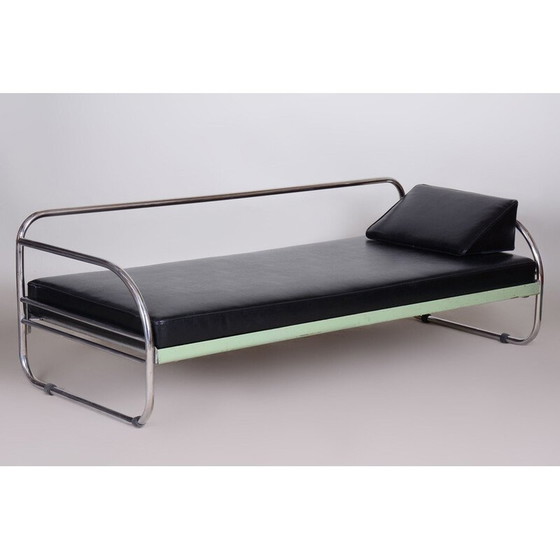 Image 1 of Vintage black Bauhaus leather sofa by Robert Slezak, Czechoslovakia 1930s