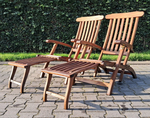 2 Skagerak Teak Deckchairs, Collapsible