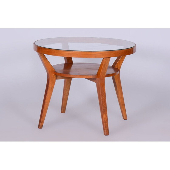 Image 1 of Vintage oak and glass coffee table, Czechoslovakia 1950