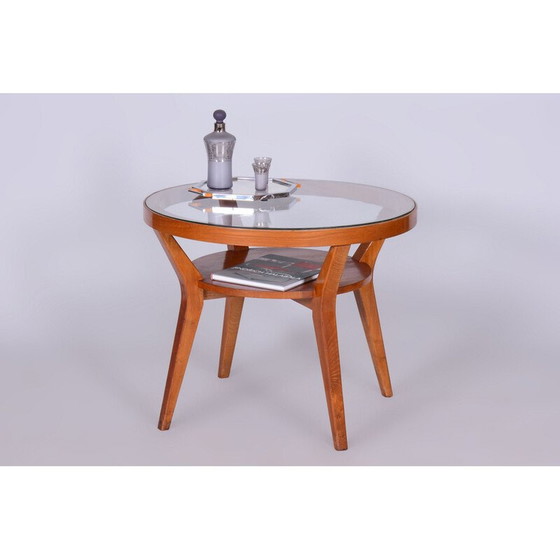 Image 1 of Vintage oak and glass coffee table, Czechoslovakia 1950