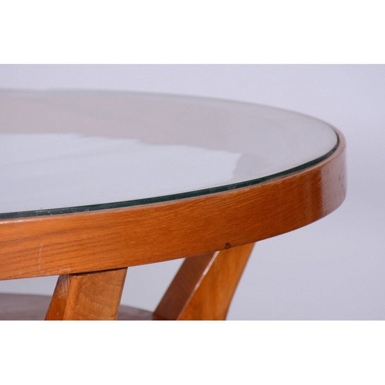 Image 1 of Vintage oak and glass coffee table, Czechoslovakia 1950