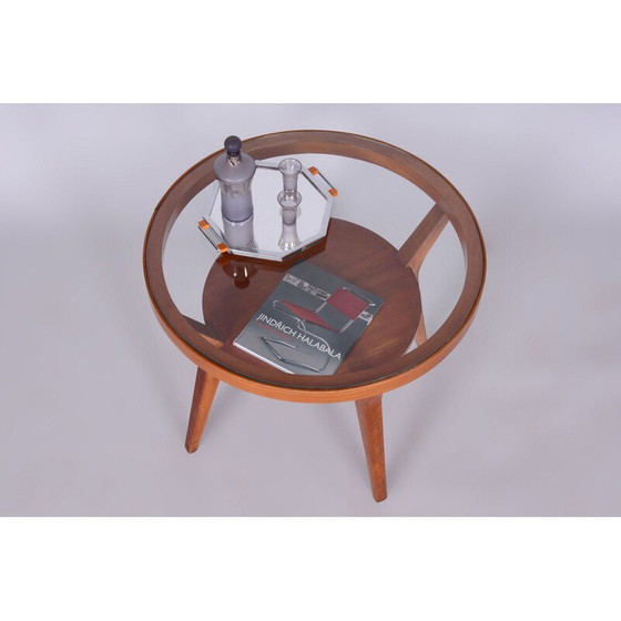 Image 1 of Vintage oak and glass coffee table, Czechoslovakia 1950