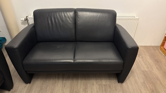 Image 1 of Montel 2 And 2.5 Seater Sofa Dark Blue Leather