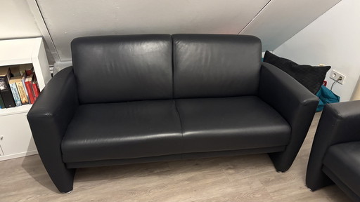 Montel 2 And 2.5 Seater Sofa Dark Blue Leather