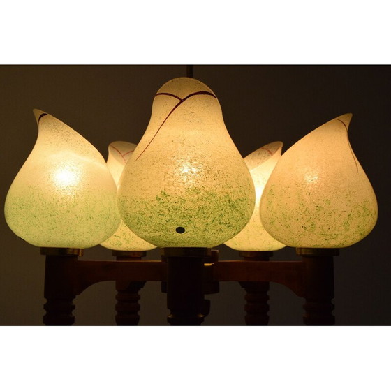 Image 1 of Mid-century Wood Chandelier 1970s