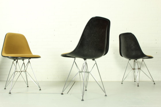 Image 1 of Set of 4 Yellow Herman Miller Original Vintage Eames Upholstered DSR Dining Side Chair, 1960s