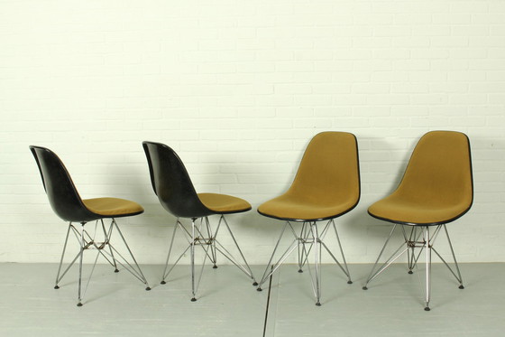 Image 1 of Set of 4 Yellow Herman Miller Original Vintage Eames Upholstered DSR Dining Side Chair, 1960s