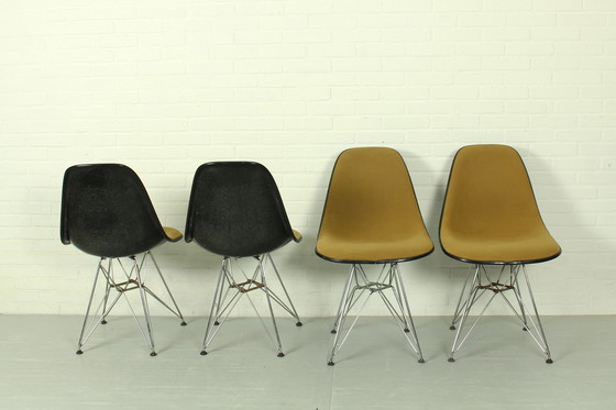 Image 1 of Set of 4 Yellow Herman Miller Original Vintage Eames Upholstered DSR Dining Side Chair, 1960s
