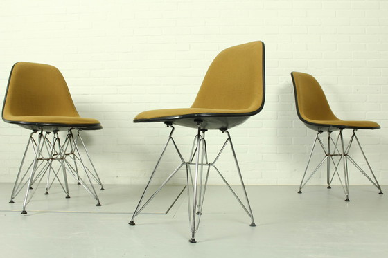 Image 1 of Set of 4 Yellow Herman Miller Original Vintage Eames Upholstered DSR Dining Side Chair, 1960s