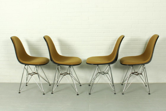 Image 1 of Set of 4 Yellow Herman Miller Original Vintage Eames Upholstered DSR Dining Side Chair, 1960s