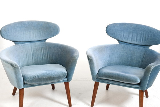 Image 1 of Rare Pair Of Danish Easychairs In Teak & Mohair 1950S