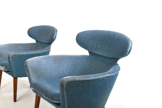 Image 1 of Rare Pair Of Danish Easychairs In Teak & Mohair 1950S