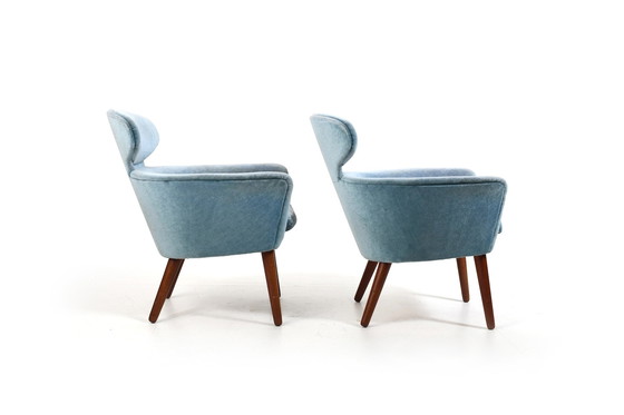 Image 1 of Rare Pair Of Danish Easychairs In Teak & Mohair 1950S