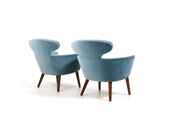 Image 1 of Rare Pair Of Danish Easychairs In Teak & Mohair 1950S