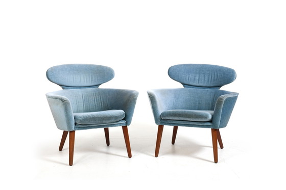 Image 1 of Rare Pair Of Danish Easychairs In Teak & Mohair 1950S