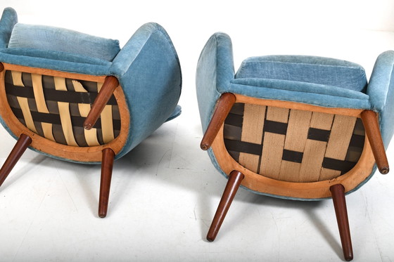 Image 1 of Rare Pair Of Danish Easychairs In Teak & Mohair 1950S