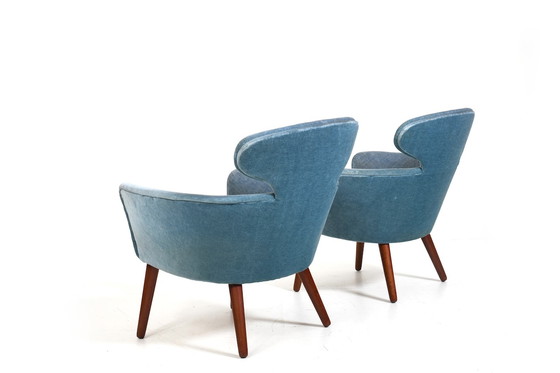 Image 1 of Rare Pair Of Danish Easychairs In Teak & Mohair 1950S